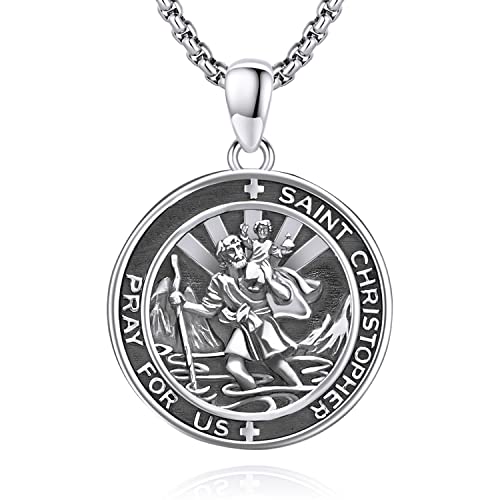 DOTBJ St Christopher Round Medal Necklace, 925