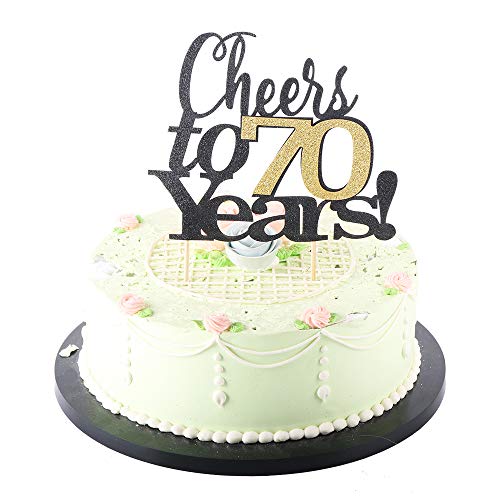 LVEUD Black Font Golden Numbers Cheers to 70 Years Happy Birthday Cake Topper -Wedding,Anniversary,Birthday Party Decorations (70th) - Thumbnail 2