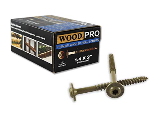 WoodPro Fasteners ST14X2-50PC 1/4-Inch by 2-Inch Length Round Washer Head Exterior Wood Screws, 50-Pack