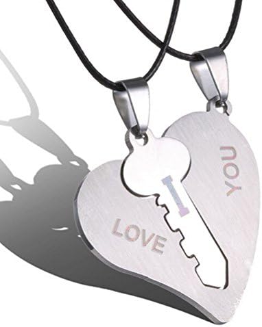 1 Pair I Love You Lock Key Heart Stainless Steel Pendant for Couple Necklace WelcomeShop