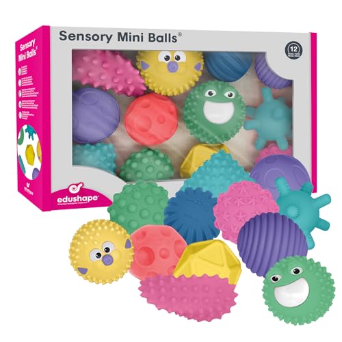 Edushape Sensory Mini Balls for Baby - Pack of 12 Solid Color Baby Balls That Help Enhance Gross Motor Skills for Kids Aged 6 Months and Up - Vibrant Colorful and Unique Toddler Ball for Baby
