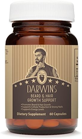Darwin's Beard Growth Formula with Vitamins for a Fuller, Longer, &amp; Thicker Beard | Helps Replace Bald Spots With Beard | Organic Supplement with Biotin for Healthy &amp; Thick Hair| 60 Capsules