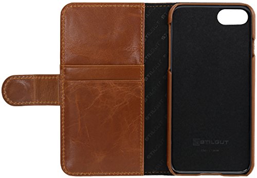 StilGut Talis, Wallet-Case with Slots, Genuine Leather Cover for iPhone 8 & iPhone 7 (4.7"), Cognac Brown