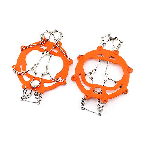 Ice Cleat Crampons And Tread ,Cleats for Walking, or Hiking on Snow and Ice,Cleat Over Shoe/Boot Anti Slip 10 Steel Crampon Slip-on Stretch Footwear (Orange, Large (US WOMEN:11-14/ MEN:8.5-13))