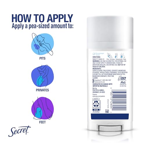 SECRET WHOLE BODY DEODORANT STICK FOR WOMEN, LILAC & WATERLILY SCENT, ALUMINUM FREE DEODORANT STICK, 72 HR ODOR PROTECTION, 2.4 OZ