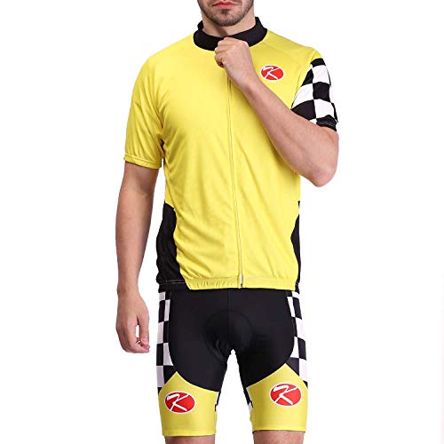 Knowtek Men's Cycling Jersey Set Bicycle Short Sleeve Quick Dry Breathable Shirt + Cycling Bib Shorts Cushion Padded Shorts