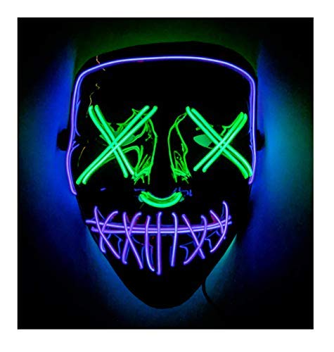 Double Color Led - Halloween Led Mask - Led Face Mask - Led Purge Mask - 10 Option (Purple -Green)