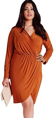Mxtoppy Plus Size Women Sexy Casual Dress Night Clubwear Party Cocktail Midi Dress Slit Slim Waist Orange (XXL)
