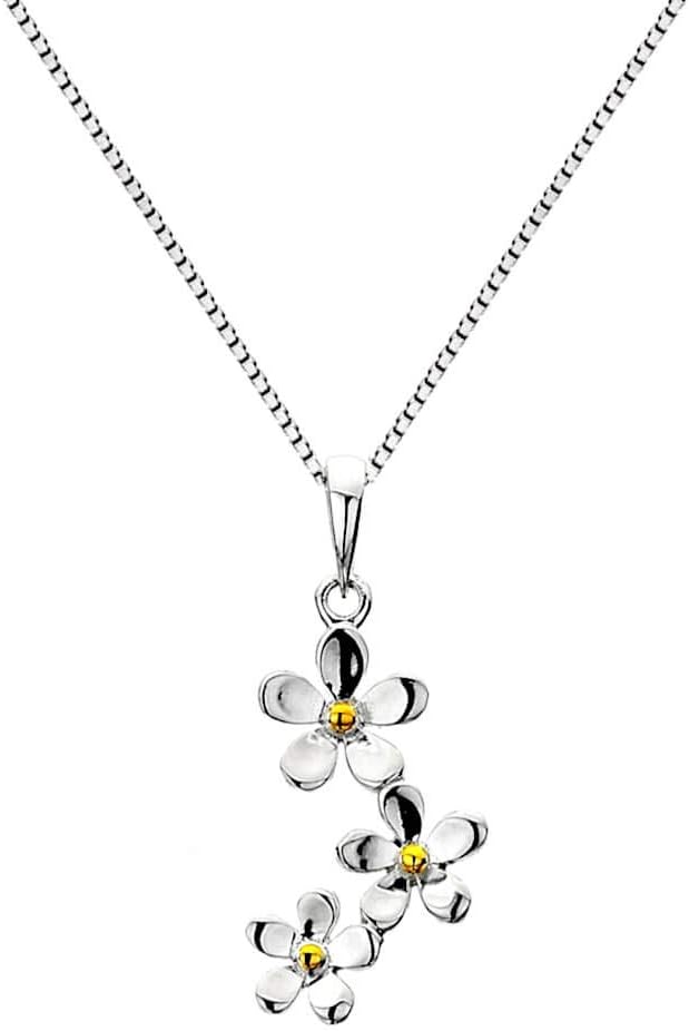 Lovely Sterling Silver (25mm) Triple Daisy Pendant With Gold Dot Detail (N173)