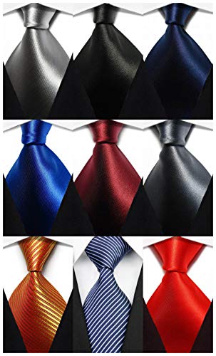 Wehug Lot 9 PCS Classic Men's tie 100% Silk Tie Woven Jacquard Neckties Solid Ties for men style002