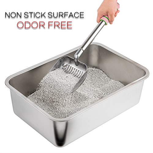 Yangbaga Stainless Steel Litter Box for Cat and Rabbit, Odor Control