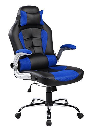 Merax High-Back Ergonomic Pu Swivel Chair Computer Desk Lumbar Support Chair Napping Chair (Blue and Black)