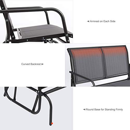 YU YUSING Outdoor Glider Chair for 2 Person, Patio Swing Garden Loveseat, Rocking Seating Textilene & Stable Steel Frame (Dark Grey) - Thumbnail 4