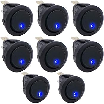 Twidec/8Pcs 20A 12V DC On/Off SPST Round Dot Rocker Toggle Switch Control for Car Or Boat with Blue LED Light KCD2-102N-BU