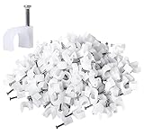Darller 200 Pack Nail in Cable Clips Ethernet Cable Nails Tacks Clips 7mm for Cat6 Cable - White