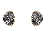 Humble Chic Women's Simulated Druzy Studs Charcoal Delicate Sparkly Bezel Set Stud Earrings, Charcoa