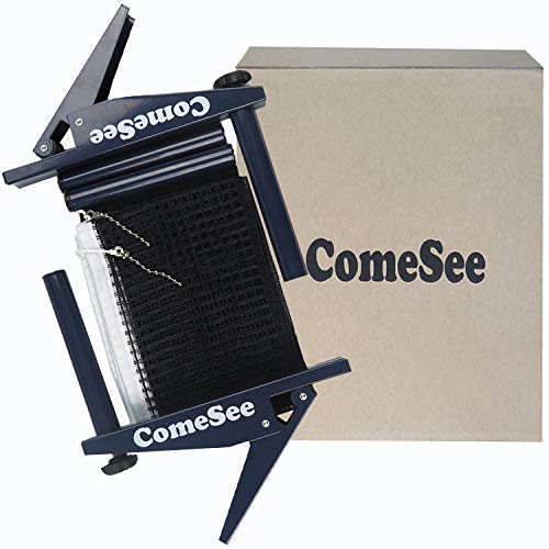 ComeSee Spring Activated Clamp Table Tennis Net and Post Set, 1.65 Inch Width Grip Holder, Insert Type Ping Pong Net Clip, Tension and Height Adjustable Easy Set Up (Navy)