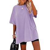 Remidoo Women's Oversized T Shirt Crewneck Solid Short Sleeve Baggy Cotton Tees
