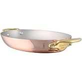 Mauviel M'150 B 1.5mm Polished Copper &amp; Stainless Steel Oval Pan With Brass Handles, 11.8-in, Made in France