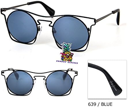 Fashion Round Mirrored Retro Cat Eye Sunglasses for Yohji Yamamoto Sunglasses - Black Blue