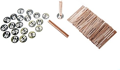 ValesaVales DIY 20 Pack Set of 3.1 inch Cross Wooden Core Wax Wicks complete with Metal Base Anchor Holders for Handmade Candle Making