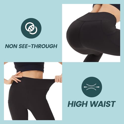 AMIYOYO 3 Pack Leggings for Women with Pockets High Waist Gym Leggings Black Tummy Control Stretchy Yoga Pants Trousers Workout Sports Fitness Running