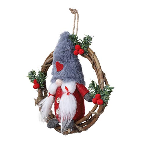 HMASYO Handmade Swedish Gnome Wreath Garland,Merry Christmas Wreath with Santa Tomte,Nordic Plush Elf Wreath,Front Door Wreaths for Home Kitchen Wall Window Hall Decor (Red) - Thumbnail 2