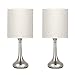 HAITRAL Bedside Table Lamps Set of 2 - Small Modern Nightstand Lamps with Fabric Shade, Small Desk Lamps for Bedroom, Living Room, Family Room, Hotel - Silver (Non-Touch Switch)