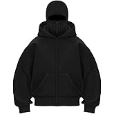 EUDOLAH Balaclava Jacket Zip Up Fashion Double Layer Hoodie Hip Hop Outerwear Jacket Y2K Clothing for Men and Women
