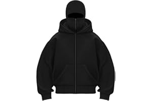 EUDOLAH Balaclava Jacket Zip Up Fashion Double Layer Hoodie Hip Hop Outerwear Jacket Y2K Clothing for Men and Women