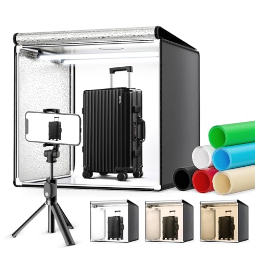 60 x 60 cm Photographic Light Box, Photo Studio and Lighting with 2 Removable and Adjustable LED Strips, 6 Background Colors for All Kinds of Product Photography