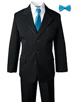 Boys Pinstripe Suit with Matching Tie and Bow Tie Black-Turquoise 2T