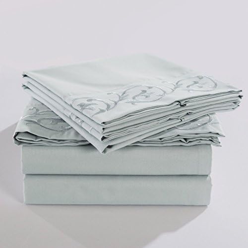 Hotel Elegant 2800 Series Microfiber Wrinkle,Fade Resistant Egyptian Cotton Quality Ultra Soft 4-Piece Bed Sheet Set Calking, Light Grey (Scroll)