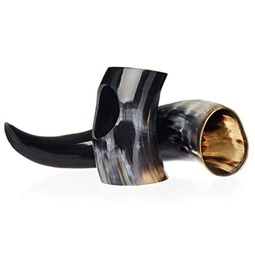 AleHorn - The Original Handcrafted Authentic Viking Drinking Horn for Beer, Mead, Ale - Medieval Inspired - Food Safe Vessel - Curved Style with Stand (12" 4PK, Polished Horn)