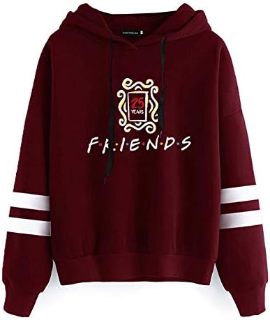 Women's Friends TV Show 25th Anniversary Hoodie Long Sleeve Pullover Sweatshirt(M Burgundy)