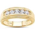 SAVEARTH DIAMONDS Round Lab Created Moissanite & Lab Grown Diamond Men's Anniversary Wedding Band Ring In 14k Gold Over Sterling Silver (0.50 Cttw To 2.00 Cttw)