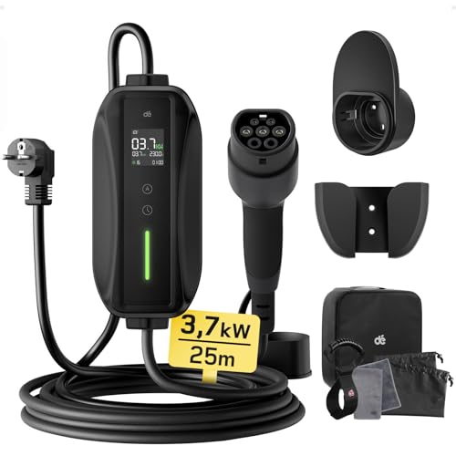 dé Ladekabel Typ 2 Schuko 3,68kW[1-phasig, 25m, 6-16A] EV Chargers mit Steuerbarer Digitalanzeige für Elektroauto, Ladekabel e Auto für Model 3/Y, ID.