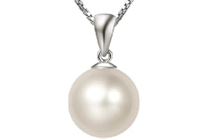Weishu Women's Necklace 925 Sterling Silver Handmade Freshwater White Pearl Pendant Necklace Single Pearl Necklace 10mm Sydne