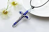 Cross Pendant Jewelry Silver Plated Jesus Pendant Necklace Men/women good quality (blue)