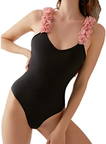 Koolee Women's Girl 3D Flower Straps One-Piece Swimsuit Solid Color Monokini Bathing Suit Swimwear