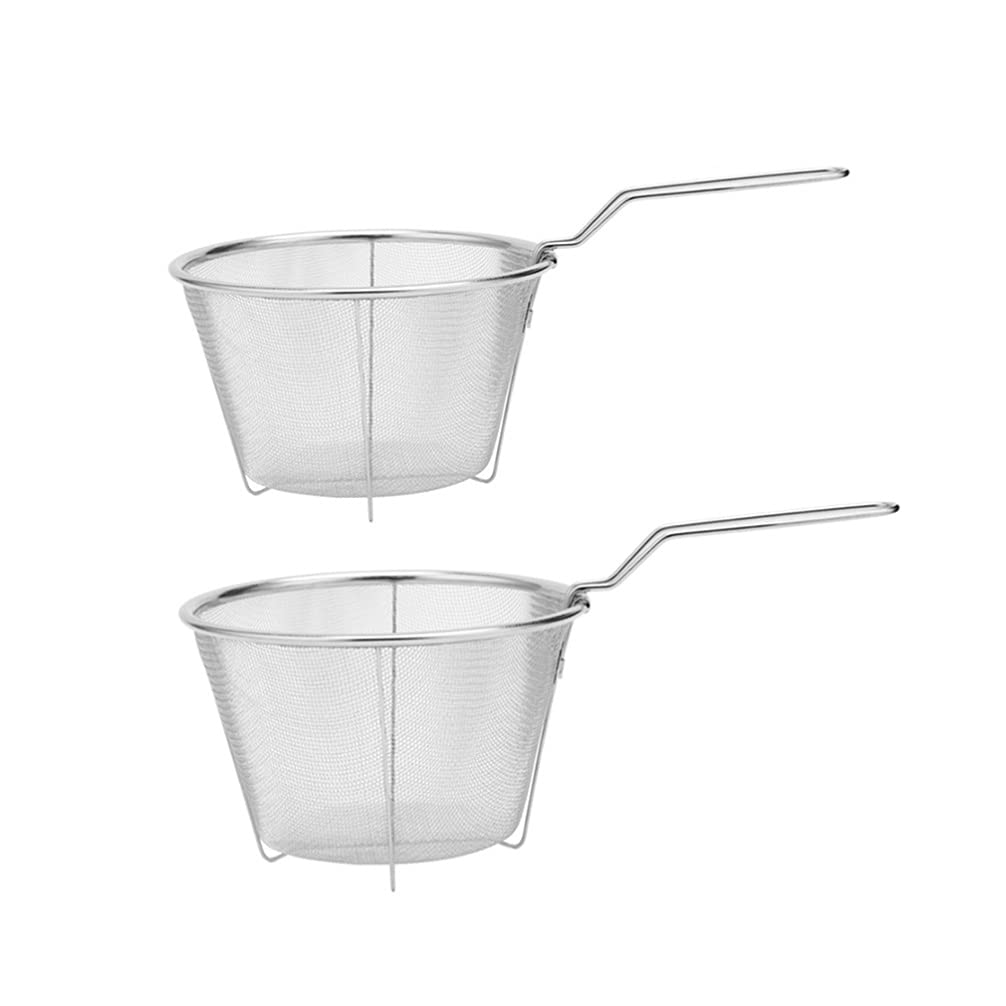 YARNOW Ramen Noodles 2Pcs Stainless Steel Pasta Basket Fine Mesh Frying Deep Noodle Strainer Basket for Home Kitchen Fish Bowl