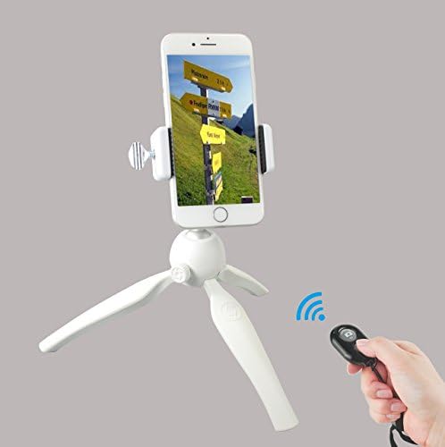 Octo Mounts - Universal Cell Phone White Tripod with Bluetooth Remote Shutter. Works with All Normal Sized Smartphones. iPhone, GoPro, Android, Samsung Galaxy, HTC, Google Pixel, Polaroid Cube, Moto