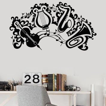 Wall Vinyl Sticker Decals Mural Design Art Cool Musical Tool Harp Flowers #802