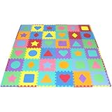 ProSource Kids Foam Puzzle Floor Play Mat with Shapes & Colors 36 Tiles, 12