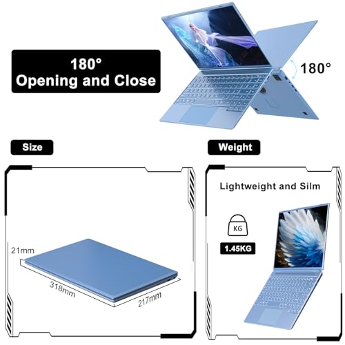 14 Inch Laptop 8GB RAM 256GB SSD Celeron N5095 Processor Chromebook, FHD 1920×1200 IPS Display, Blue Laptop with Webcam, WiFi 5, BT4.2, USB 3.0, Lightweight Business laptop, Work or Travel-Blue