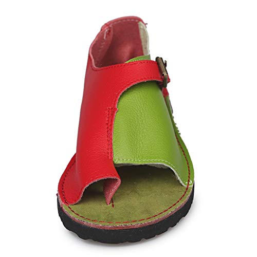 TnaIolral Women Sandals, Roman Style Soft Comfortable Leisure Summer Flat Buckle Flat Beach Shoes (US:6.5, Red) - Thumbnail 5