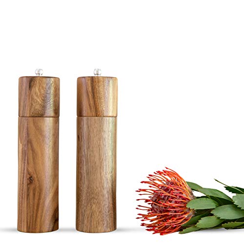 Wooden Salt and Pepper Grinder Set, Manual, Acacia Wood, 8" - Elegant Sea Salt and Pepper Mills for Seasoning, Meal Prep, Cooking, Serving, Dining - Salt and Pepper Shakers and Tableware Gifts Wooden Salt and Pepper Grinder Set, Manual, Acacia Wood, 8" - Elegant Sea Salt and Pepper Mills for Seasoning, Meal Prep, Cooking, Serving, Dining - Salt and Pepper Shakers and Tableware Gifts