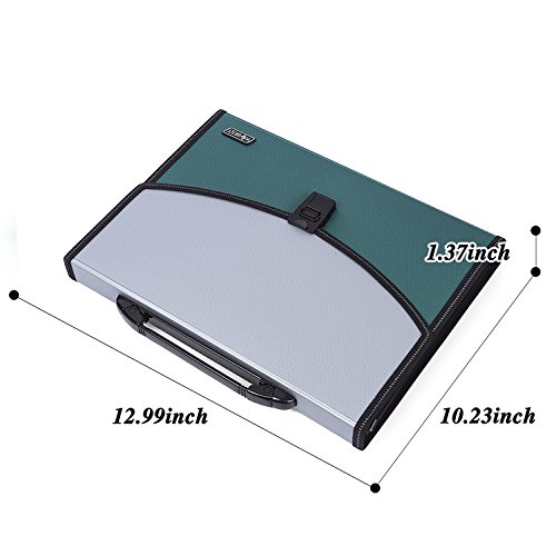 Expandable Portable Hand-Held Accordion File Document Folder File Organizer A4 and Letter Size 13 Pockets Green