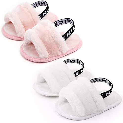 Meckior Infant Baby Girls Sandals Faux Fur Slides with Elastic Back Strap  Flats Slippers Princess Dress First Walker Moccasins Shoes Clothing, Shoes  u0026 Jewelry