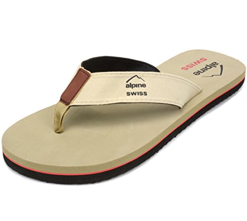 alpine swiss Mens Flip Flops Beach Sandals EVA Sole Comfort Thongs Tan 10 M US